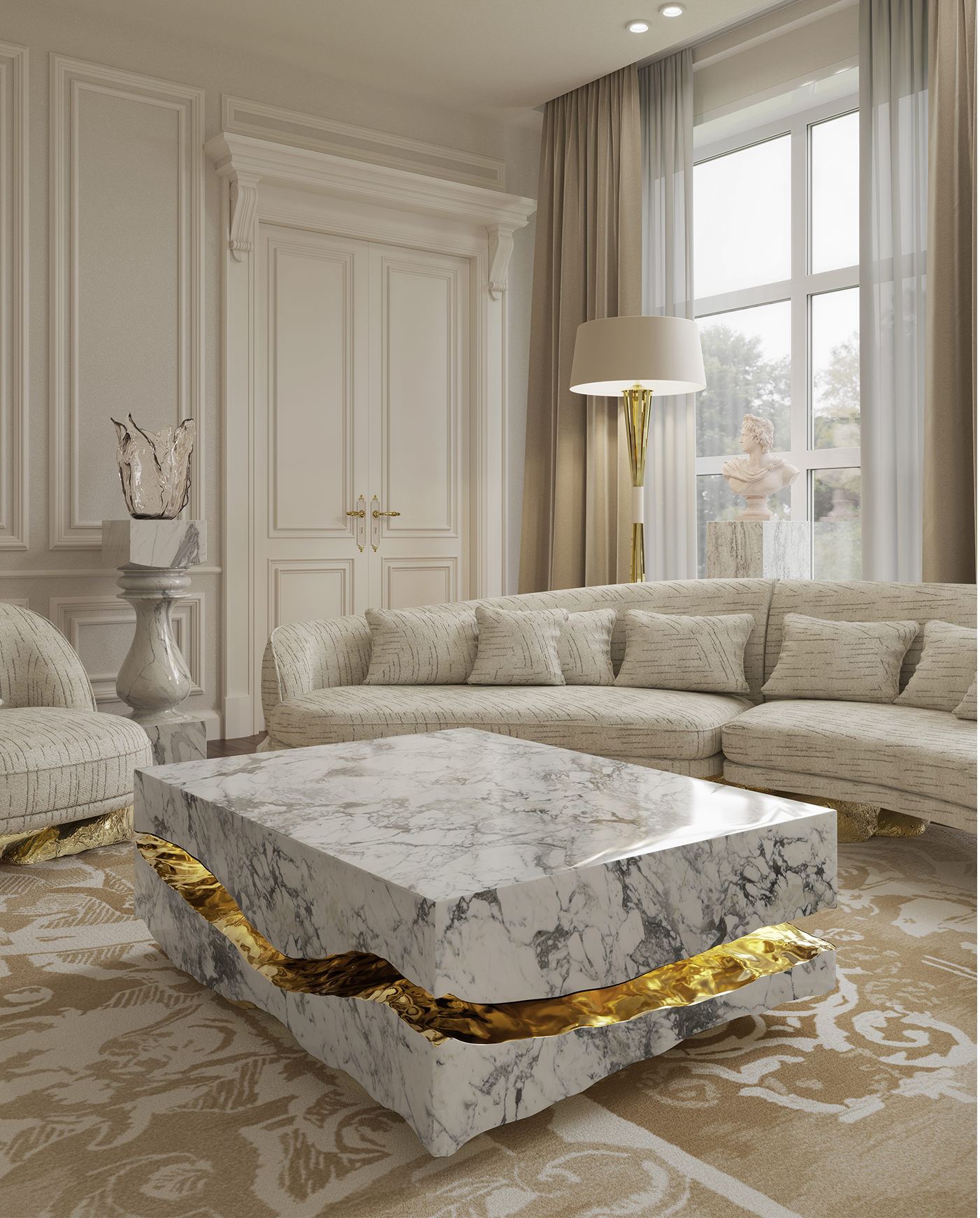Stolik kawowy Boulder z marmuru Carrara