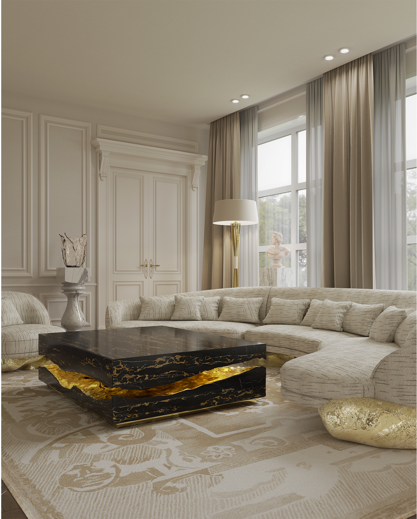 Stolik kawowy Boulder z marmuru Portoro