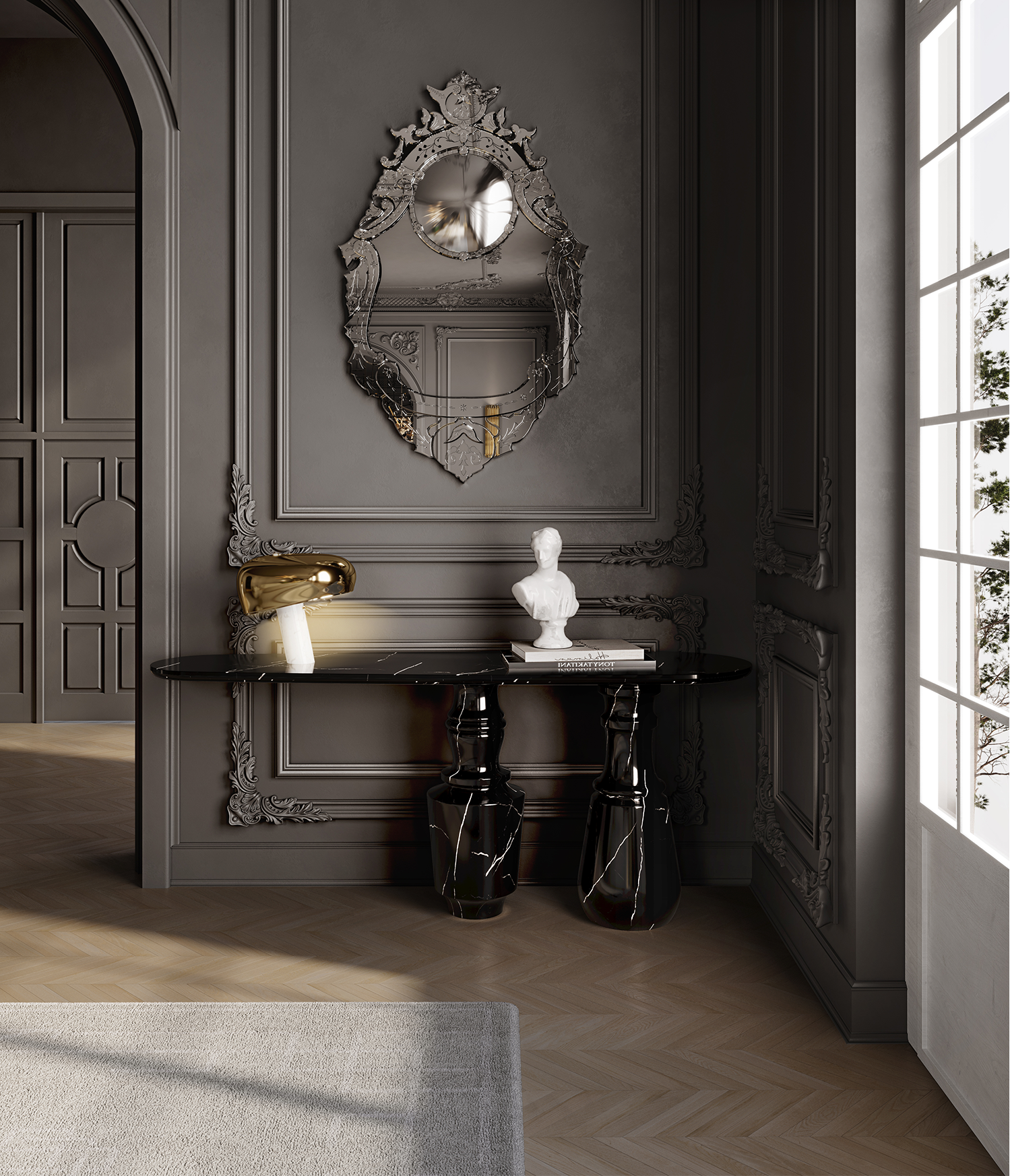 Konsola Obsidian z marmuru Nero Marquina