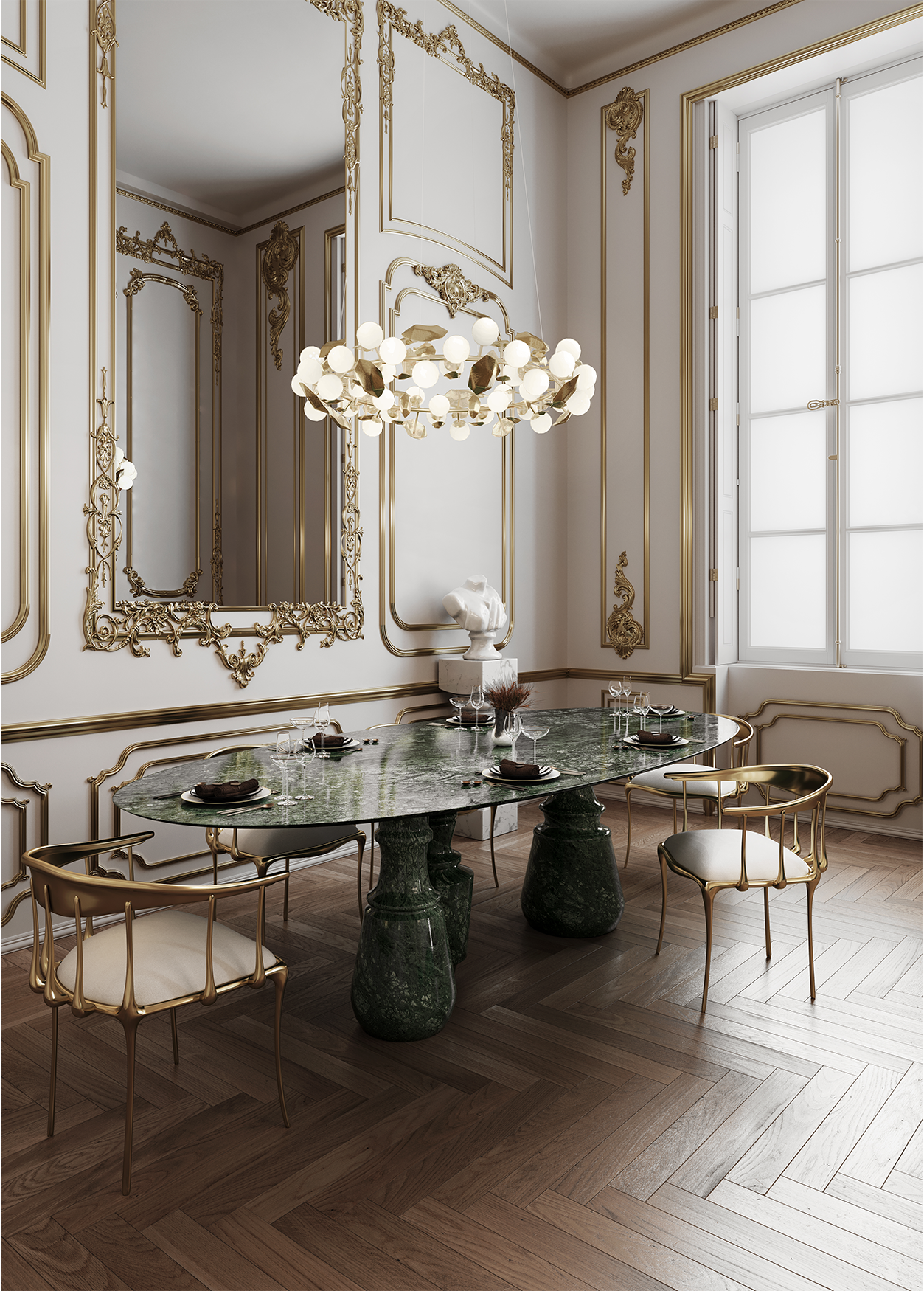 Owalny stół jadalniany XL Obsidian z kamienia Guatemala