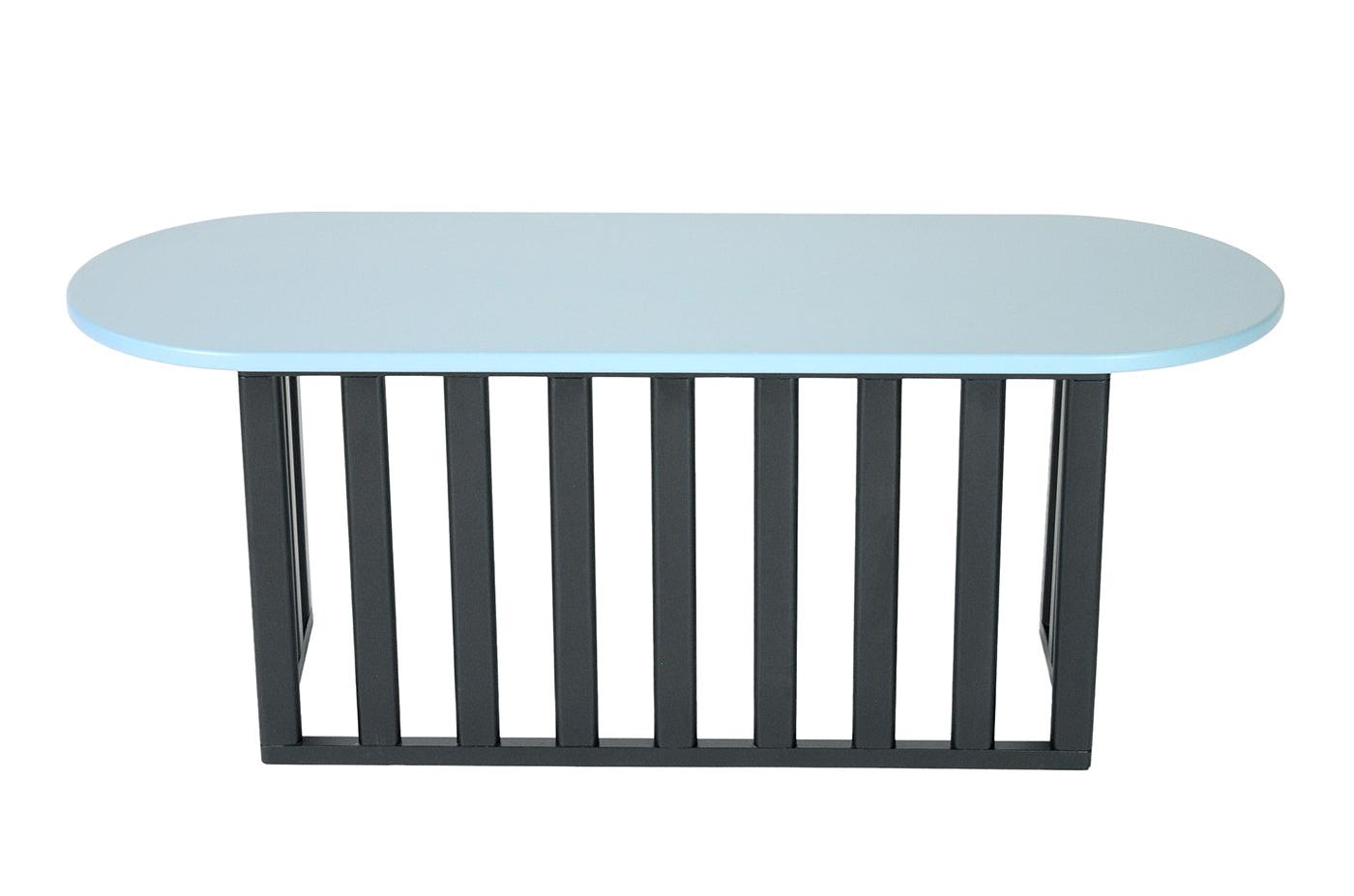 Jasnoniebieski Owalny Drewniany Stolik Boczny