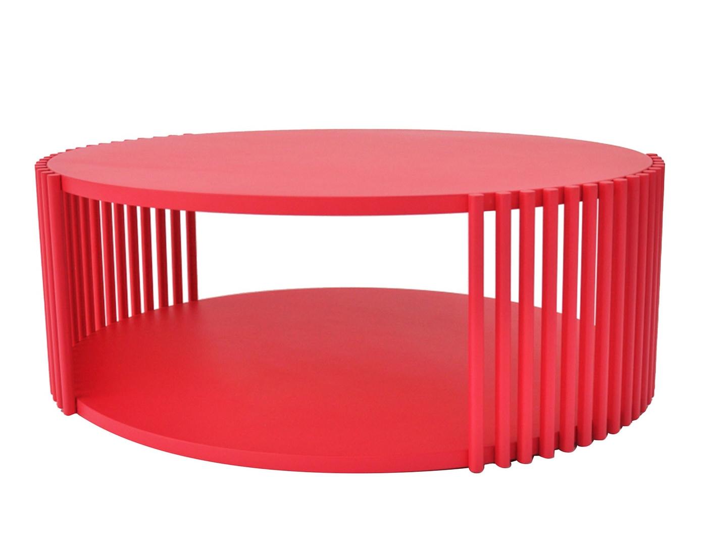 Elegancki Duży Czerwony Stolik Kawowy z Dębu Szypułkowego