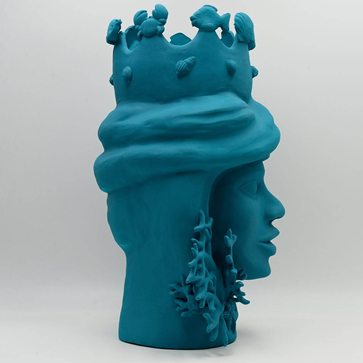 Ręcznie wykonana turkusowa rzeźba Głowa Maura