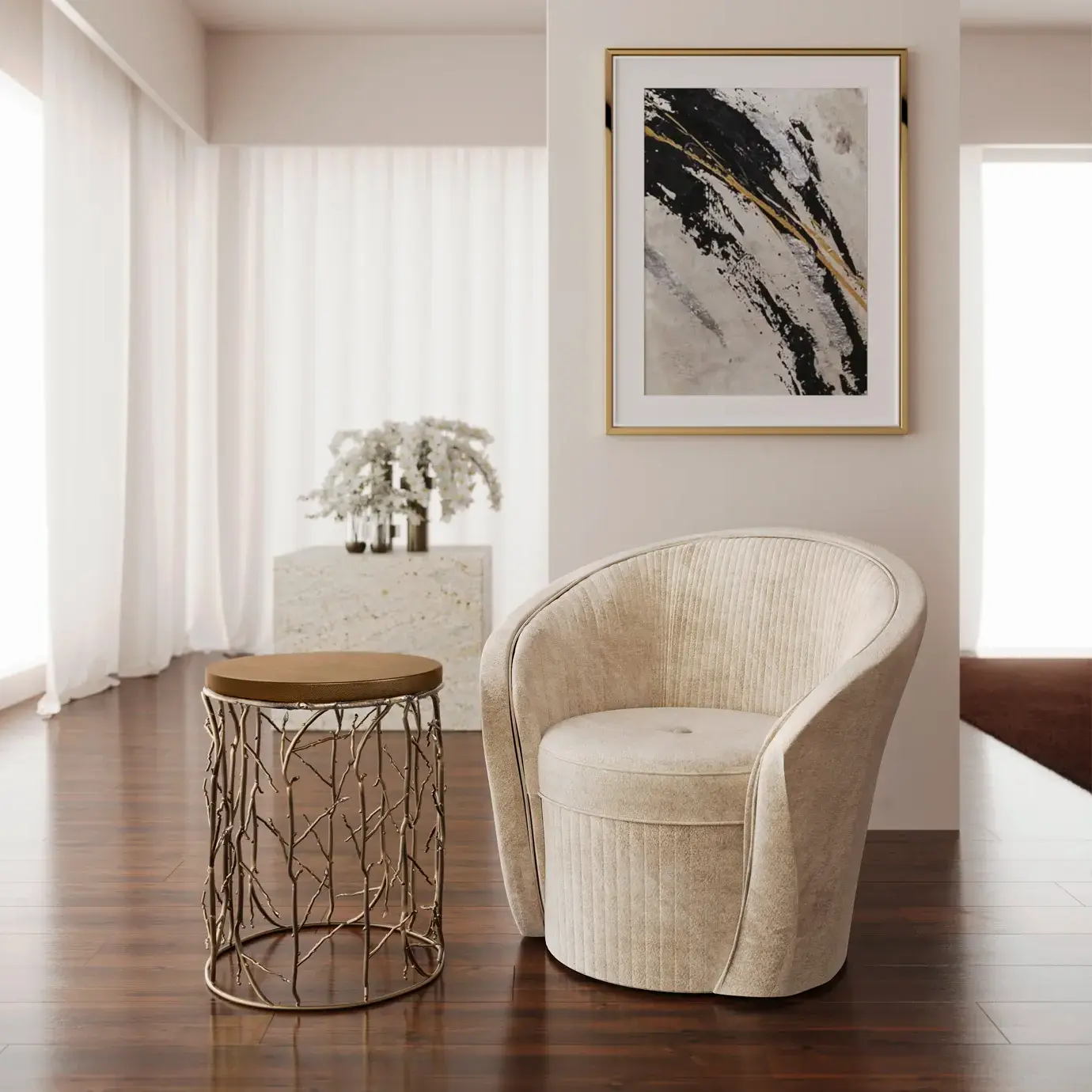 Stolik boczny Elowen z syntetycznej skóry