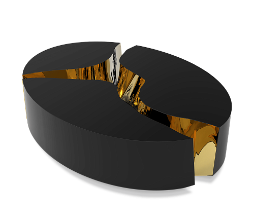 Czarny owalny stolik kawowy Fissure