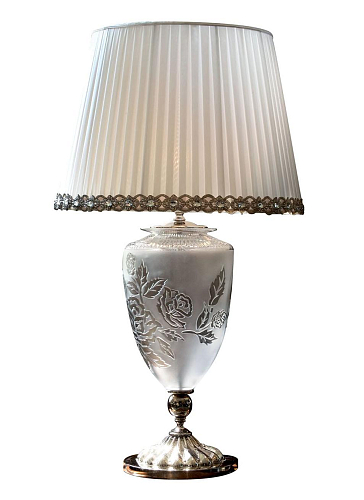 Niklowa lampa stołowa z kryształowymi kwiatami