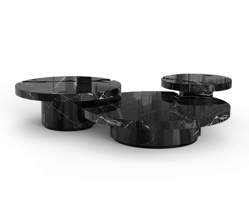 Zestaw stolików Dominion z marmuru Nero Marquina, 3-częściowy