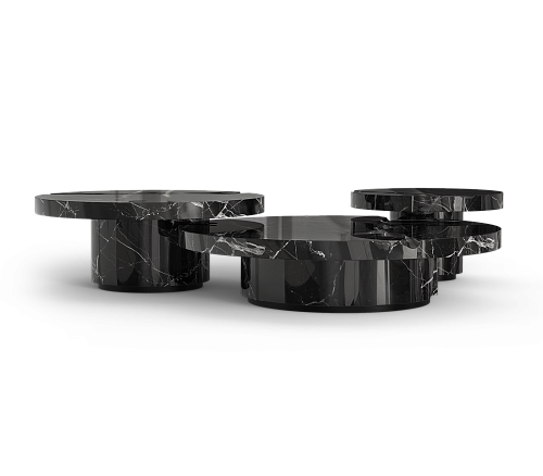 Zestaw stolików Dominion z marmuru Nero Marquina, 3-częściowy