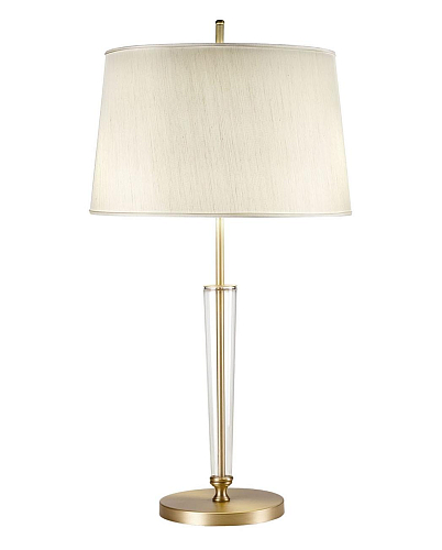 Złota lampa stołowa z abażurem i szkłem