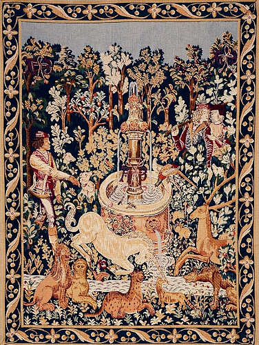 Gobelin Unicorn at the Fountain with Border