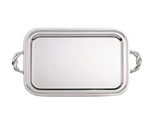 Posrebrzana prostokątna taca z uchwytami