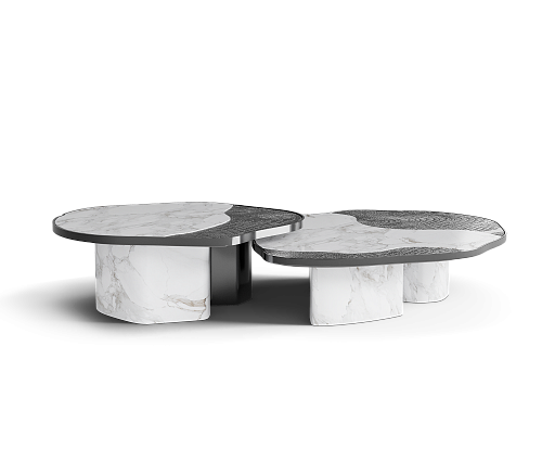 Zestaw stolików Athena z marmuru Calacatta i onyksu