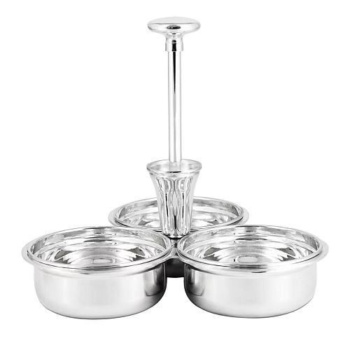 Posrebrzany trójdzielny pojemnik na orzechy z wykałaczkami