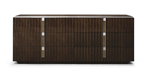 Komoda z sześcioma szufladami i akcentami ze skóry i chromu