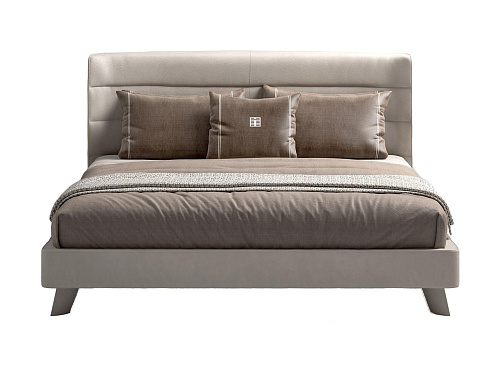 Łóżko pokryte skórą z zagłówkiem