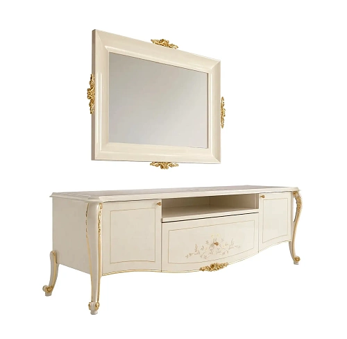 Włoska szafka RTV w kolorze kości słoniowej