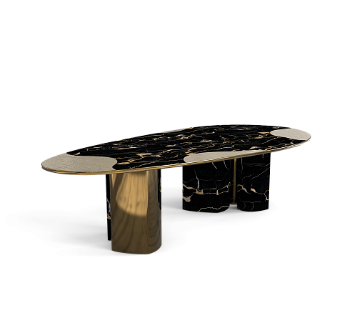 Stół jadalniany Athena z marmuru Portoro i patyną