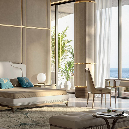 Beżowe skórzane łóżko