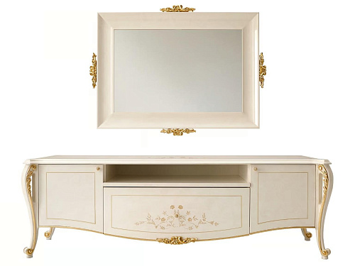 Włoska szafka RTV w kolorze kości słoniowej