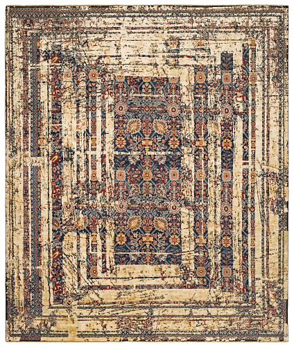 Dywan Tabriz Canal Frame Navyblue Dirtywhite Silk