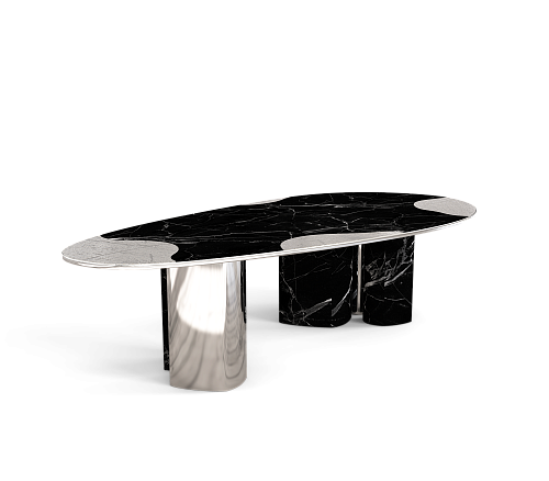 Stół jadalniany Athena z marmuru Nero i srebrem