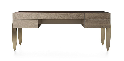 Biurko z blatem ze skóry i metalowymi nogami w kolorze brązu